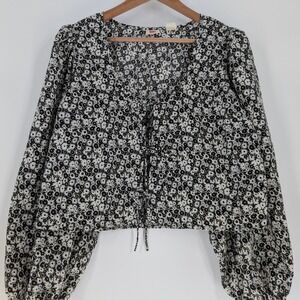 Levis Floral Print Tie‎ Front Long Sleeve Blouse Top